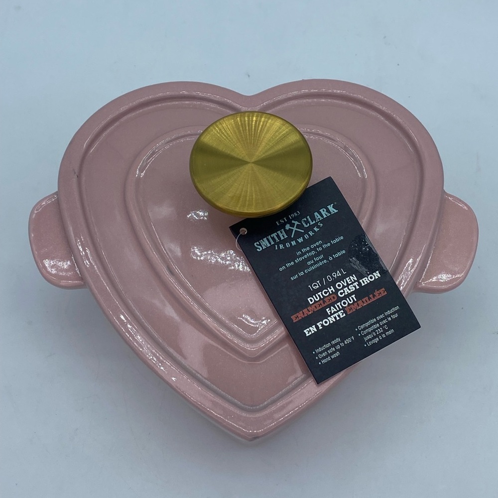 Pink Heart-Shaped Cast Iron Dutch Oven with Gold Knob